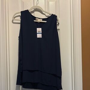 MICHAEL Michael Kors Blue Asymmetrical Tiered Tank Top